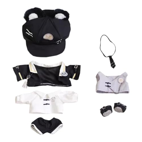 niannyyhouse Hut, Mantel, weißes Hemd, Hose, Krawatte, Schuhe, Panda-Muster, Outfit, 20 cm, Plüschpuppenkleidung von niannyyhouse