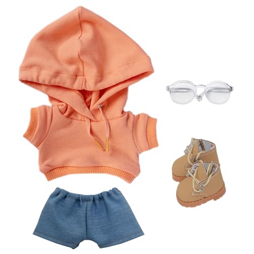 niannyyhouse Lose, solide Kapuzenpullover, Jeans, Brille, hohe Lederschuhe, 10 cm, 15 cm, 20 cm, Plüschpuppenkleidung, weich, gefülltes Plüschtier, Verkleidungszubehör (A10, 10 cm) von niannyyhouse