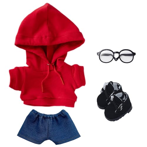 niannyyhouse Lose, solide Kapuzenpullover, Jeans, Brille, hohe Lederschuhe, 10 cm, 15 cm, 20 cm, Plüschpuppenkleidung, weiches Plüschtier, Verkleidungszubehör (A12, 10 cm) von niannyyhouse