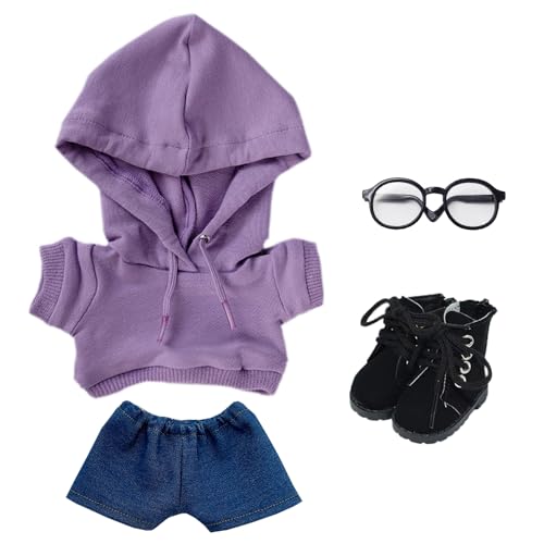 niannyyhouse Lose, solide Kapuzenpullover, Jeans, Brille, hohe Lederschuhe, 10 cm, 15 cm, 20 cm, Plüschpuppenkleidung, weiches Plüschtier, Verkleidungszubehör (a11, 20 cm) von niannyyhouse