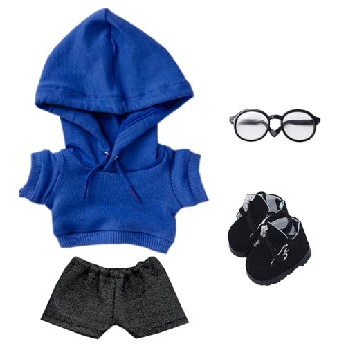 niannyyhouse Lose solide Kapuzenpullover, Jeans, Brille, hohe Lederschuhe, 10 cm, 15 cm, 20 cm, Plüschpuppenkleidung, weiches gefülltes Plüschtier, Verkleidungszubehör (A4, 10 cm) von niannyyhouse