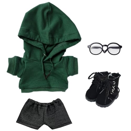 niannyyhouse Lose, solide Kapuzenpullover, Jeans, Brille, hohe Lederschuhe, 10 cm, 15 cm, 20 cm, Plüschpuppenkleidung, weiches gefülltes Plüschtier, Verkleidungszubehör (A6, 20 cm) von niannyyhouse