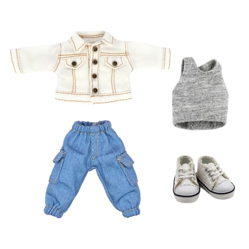 niannyyhouse OB11 1/12 BJD Puppenkleidung Mantel Tasche Hose Weste Schuhe Denim Outfit 10,9 cm Actionfiguren Puppe Dressup (Weiß) von niannyyhouse