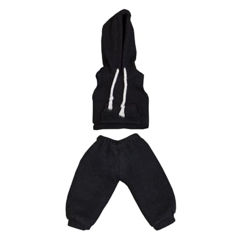 niannyyhouse OB11 Puppenkleider, ärmelloser Hoodie mit Hose, Maßstab 1/12, BJD-Actionfigur-Zubehör (schwarz) von niannyyhouse