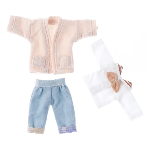 niannyyhouse OB11 Puppenkleidung 1/12 Maßstab Pullover Weiß Hemd Jeans Action Figur Outfit (Beige) von niannyyhouse