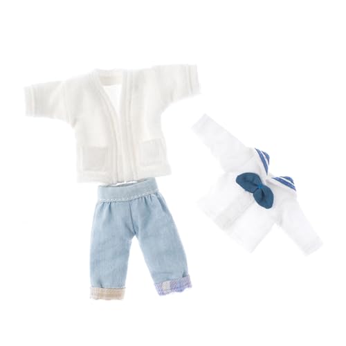 niannyyhouse OB11 Puppenkleidung 1/12 Maßstab Pullover Weiß Hemd Jeans Action Figur Outfit (Weiß) von niannyyhouse