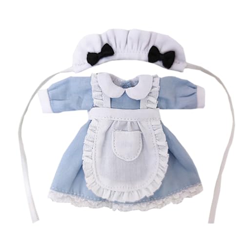 niannyyhouse OB11 Puppenkleidung Kopfschmuck Kleid Schürze 1/12 Maßstab Dienstmädchen Set Action Figur Outfit (Blau) von niannyyhouse