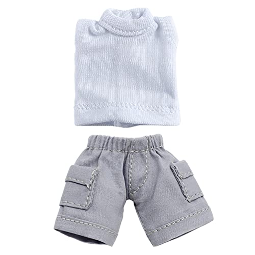 niannyyhouse OB11 Kleidung Verkleiden Einfarbig Lange Weste Tasche Cargo Denim Shorts 1/12 BJD OB11 Puppe 4,3 Zoll (11 cm) Körperfigur Zubehör (lang, grau) von niannyyhouse