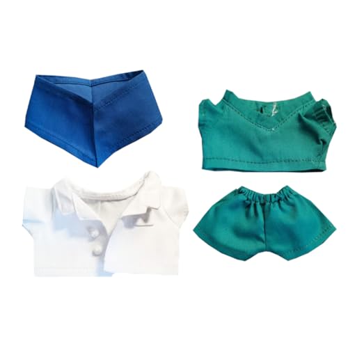 niannyyhouse Plüschpuppe Arzt Outfit Set mit Kopfbedeckung, Mantel, Hemd, Hose, Zubehör für 15-17 cm Stofftiere (Grün) von niannyyhouse