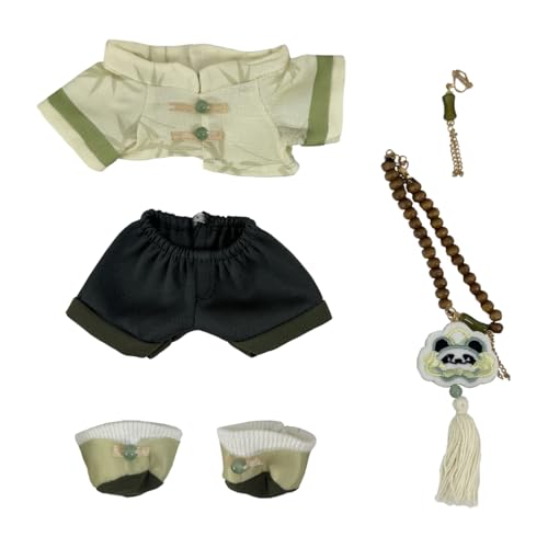 niannyyhouse Plüschpuppe Kleidung Panda Outfit Set, 8 Zoll, mit Mantel, Hose, Schuhe, Anhänger, Halskette, Ohrringe, 20 cm Stofftier Dress Up Zubehör von niannyyhouse