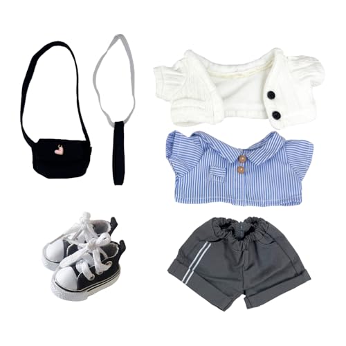 niannyyhouse Plüschpuppenkleider-Set, 20,3 cm, 6-teiliges Ankleide-Zubehör mit Jacke, Hemd, Hose, Schuhen, Tasche, Krawatte für 20 cm weiche Stofftiere (Weiß) von niannyyhouse