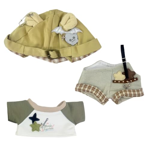 niannyyhouse Plüschpuppenkleider-Set, 8 Zoll Bären-Outfit mit Hut, T-Shirt, Overall, Stofftierzubehör für 20 cm große Puppen von niannyyhouse