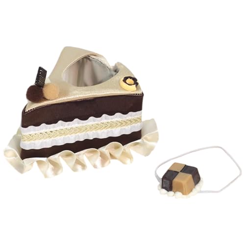 niannyyhouse Plüschpuppenkleider-Set, Kuchenmuster-Kopfbedeckung, 10,2–15,2 cm, Stofftiere, Verkleidungszubehör (Braun) von niannyyhouse