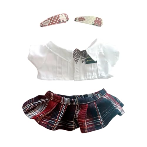niannyyhouse Plüschpuppenkleidung, 10 cm, 20 cm, weißes Hemd, Rock, Hose, Krawatte, Zubehör, College-Uniform-Sets, Puppenverkleidungen (A-20 cm) von niannyyhouse