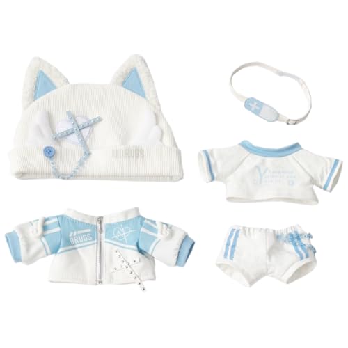 niannyyhouse Plüschpuppenkleidung, Katzenohren, Hut, Mantel, T-Shirt, Hose, Rucksack, 10 cm, 15 cm, 15 cm von niannyyhouse
