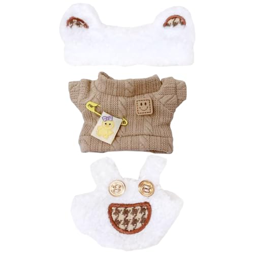 niannyyhouse Plüschpuppenkleidung, Kopfbedeckung, brauner Pullover, Latzhose, warmes Outfit, Puppenzubehör, 10 cm ~ 15 cm von niannyyhouse