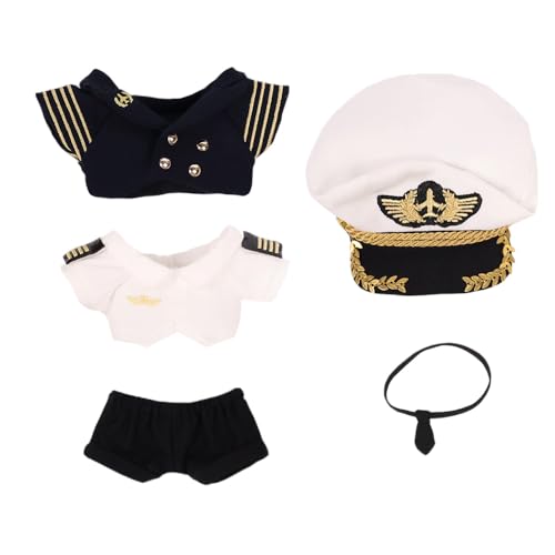 niannyyhouse Plüschpuppenkleidung Fluguniform-Set, 5 Stück mit Hut, Jacke, Hemd, Krawatte, Hose, 10-15 cm Größe für Stofftiere niannyyhouse Plüschpuppenkleidung Fluguniform-Set, 5 Stück mit Hut, Jacke, Hemd, Krawatte, Hose, 10-15 cm Größe für Stofftiere von niannyyhouse