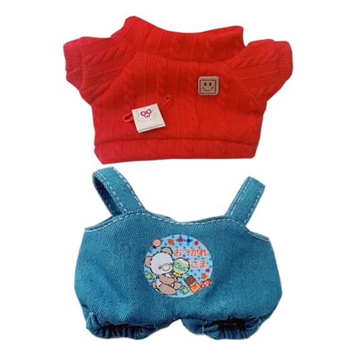 niannyyhouse Pullover-Latzhose, Cowboy-Bär-Outfit, 10 cm ~ 15 cm, 20 cm, 40 cm, Plüschpuppe, Kleidung, Puppenzubehör (rot, 20 cm) von niannyyhouse