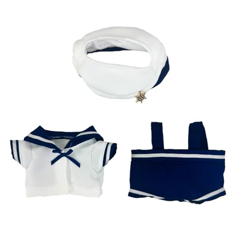 niannyyhouse Puppenkleider-Set, 17 cm, Matrosenanzug mit Hut, Hemd, Overall, 15 cm - 17 cm Puppen Dress Up Zubehör (Dunkelblau) von niannyyhouse
