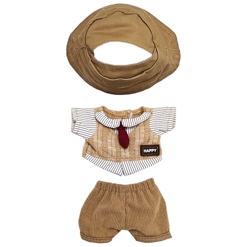 niannyyhouse Puppenkleider-Set, brauner Retro-Anzug mit Hut, Hemd, Hose, für 15-17 cm große Puppen von niannyyhouse