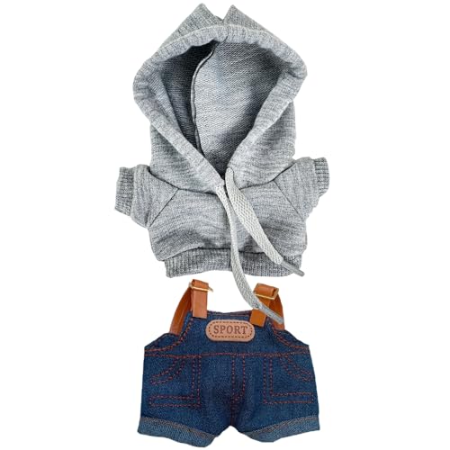 niannyyhouse Puppenkleider-Set mit Hoodies und Denim-Overalls, 15-17 cm, Plüschpuppen-Verkleidungszubehör (Grau) von niannyyhouse