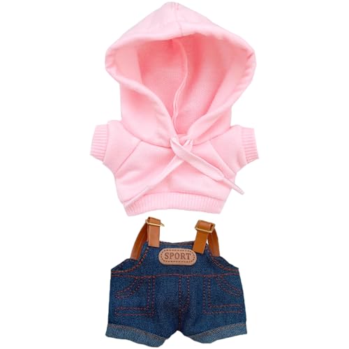 niannyyhouse Puppenkleider-Set mit Hoodies und Denim-Overalls, 15-17 cm, Plüschpuppen-Verkleidungszubehör (Rosa) von niannyyhouse