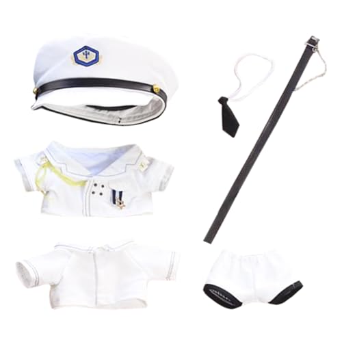 niannyyhouse Puppenkleidung, Hut, Mantel, Hemd, Hose, Bindegürtel, Schwarz und Weiß, Uniform-Sets, Plüschpuppenzubehör (weiß) von niannyyhouse