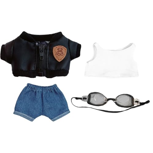 niannyyhouse Puppenkleidung, Jacke, Jeans, Weste, Brille, Fluganzug, 15 cm, Stoffpuppe, Verkleidungszubehör (blau + weiß), 17 cm von niannyyhouse