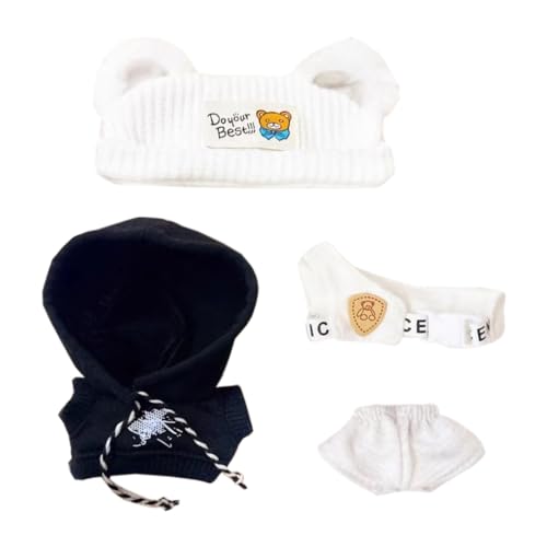 niannyyhouse Puppenkleidung: 4-teiliges Set (Mütze, Kapuzenpullover, Weste, Hose) für 10 cm ~ 15 cm, 20 cm und 40 cm Plüschpuppen, Kind, unisex, Stoff von niannyyhouse