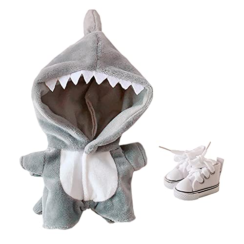 niannyyhouse Shark Suit 20cm(7.8in) Plush Doll Clothes Onesies Shoes 2-Piece Set Gray Pajamas (Gray) von niannyyhouse