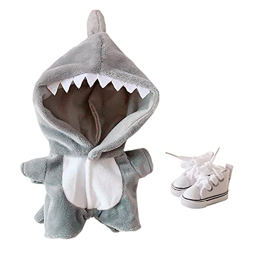niannyyhouse Shark Suit 20 cm Plüsch-Puppenkleidung, Einteiler, Schuhe, 2-teiliges Set, grauer Pyjama (grau) von niannyyhouse