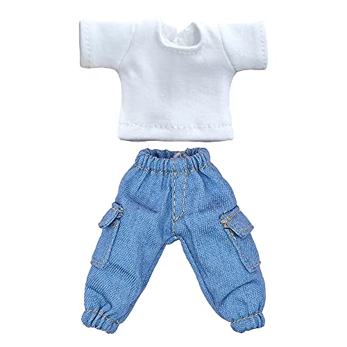 niannyyhouse T-Shirt + Hose, 2-teiliges Set, Camouflage-Overall, einfarbig, T-Shirt 1/12, BJD OB11 Puppe, 11 cm, Körperfigur-Zubehör (Jeansblau) von niannyyhouse