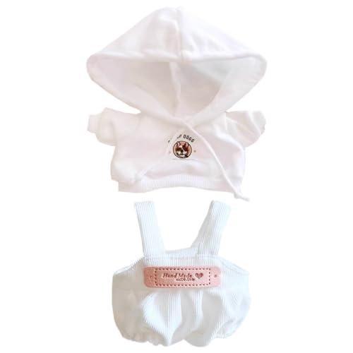 niannyyhouse Weißer Hoodie-Overall, 10 cm ~ 15 cm, 20 cm, Plüschpuppen-Outfit, Puppen-Zubehör, verkleiden sich (weiß, 20 cm) von niannyyhouse