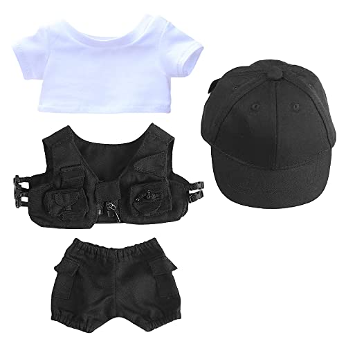 niannyyhouse Weißes T-Shirt Schwarze Baseballmütze Weste Hose 8in 20cm Plüschpuppe Plüschpuppenkleidung von niannyyhouse