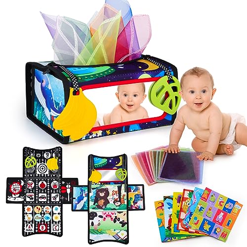 nicknack Baby Spiegel Spielzeug, Faltbarer Baby Bauchlage Spielzeug mit Knisterbuch, Tissue Box Montessori Baby Spielzeug ab 6-12 Monate von nicknack