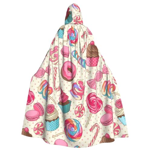 njkhbolk Bunter, süßer Lollipop-Cupcake-Donut-Druck, volle Länge, Kapuzenumhang, Halloween, Cosplay, Karneval von njkhbolk