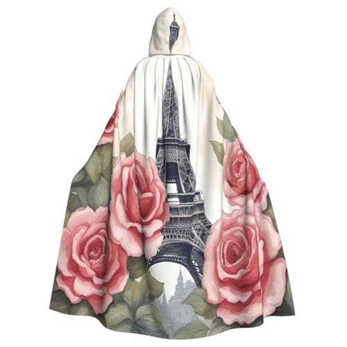 njkhbolk Eiffelturm Rose Blumendruck Karneval Umhang Kapuzenumhang Cosplay Kostüm Uni Robe Umhang von njkhbolk