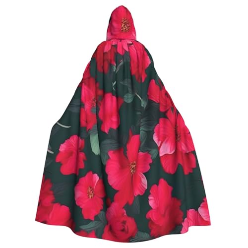 njkhbolk Kapuzenumhang mit Kapuze, Unisex, rot-rosa Blumendruck, Halloween-Umhang, Cosplay, Karneval von njkhbolk