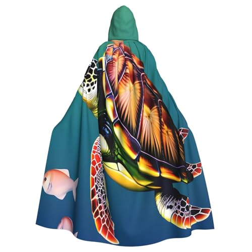 njkhbolk Karnevals-Umhang mit Meeresschildkröte mit Fischen, Kapuzenumhang, Cosplay-Kostüm, Uni, Umhang, Schwarz, Einheitsgr��e von njkhbolk