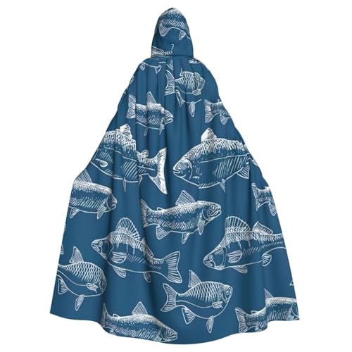 njkhbolk Karnevals-Umhang mit Ozeanfisch-Druck, Kapuzenumhang, Cosplay-Kostüm, Uni, Robe Cloak von njkhbolk
