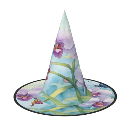 njkhbolk Modische Orchidee, Blume, Schmetterling, weich, frisch, Frühlingsdruck, Halloween, kompletter Hut, faltbar, Cosplay-Kopfbedeckung, Kostümzubehör von njkhbolk