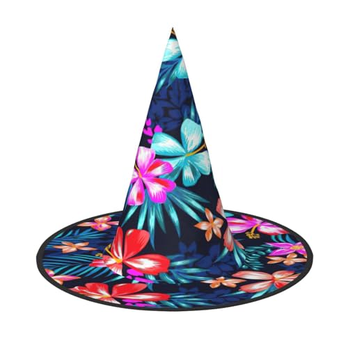 njkhbolk Modischer Hut mit blauem Blumendruck, Halloween, faltbar, Cosplay-Kopfbedeckung, Kostümzubehör von njkhbolk