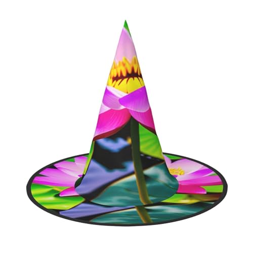 njkhbolk Modischer Lotusblumen-Druck, Halloween-Vollhut, faltbare Cosplay-Kopfbedeckung, Kostümzubehör von njkhbolk