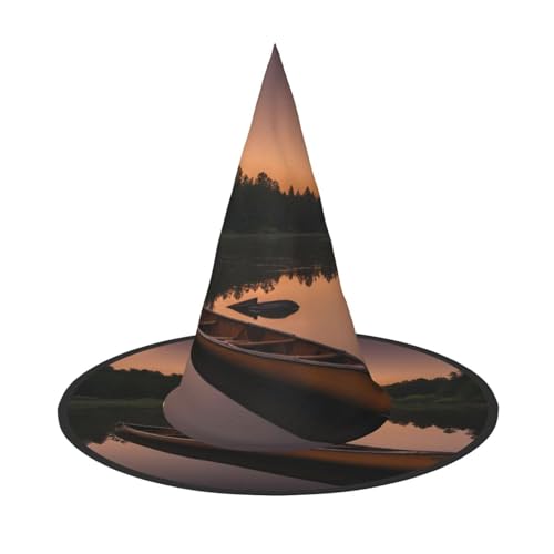 njkhbolk Modischer Mondschein Kanu Allagash River Print Halloween voller Hut, faltbare Cosplay-Kopfbedeckung, Kostümzubehör von njkhbolk