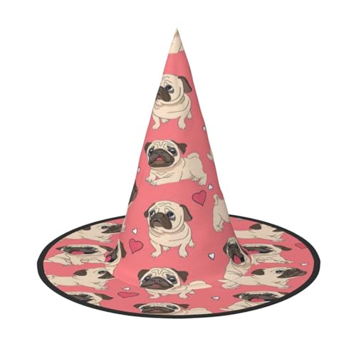 njkhbolk Modischer Mops-Hunde-Druck, Halloween-Vollhut, faltbare Cosplay-Kopfbedeckung, Kostümzubehör von njkhbolk