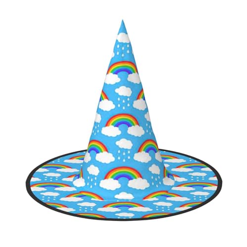 njkhbolk Modischer Regenbogen-Wolken-Regentropfen-Druck, Halloween-Vollhut, faltbare Cosplay-Kopfbedeckung, Kostümzubehör von njkhbolk