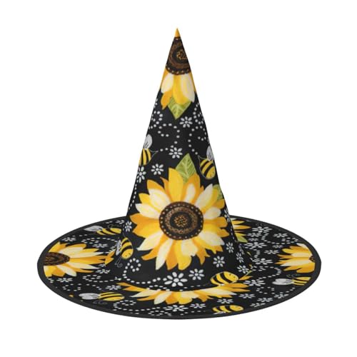 njkhbolk Modischer Sonnenblumen-Bienen-Druck, Halloween, kompletter Hut, faltbare Cosplay-Kopfbedeckung, Kostümzubehör von njkhbolk