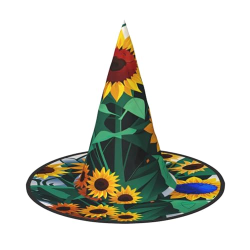 njkhbolk Modischer Sonnenblumen-Hut mit Bienen-Druck, faltbar, Cosplay-Kopfbedeckung, Kostümzubehör von njkhbolk