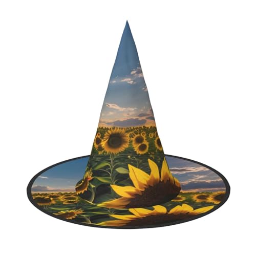 njkhbolk Modischer Sonnenblumen- und Sonnenlicht-Druck, Halloween-Vollhut, faltbare Cosplay-Kopfbedeckung, Kostümzubehör von njkhbolk