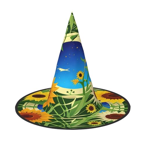 njkhbolk Modischer Sonnenblumenmuster-Druck, Halloween-Vollhut, faltbare Cosplay-Kopfbedeckung, Kostümzubehör von njkhbolk